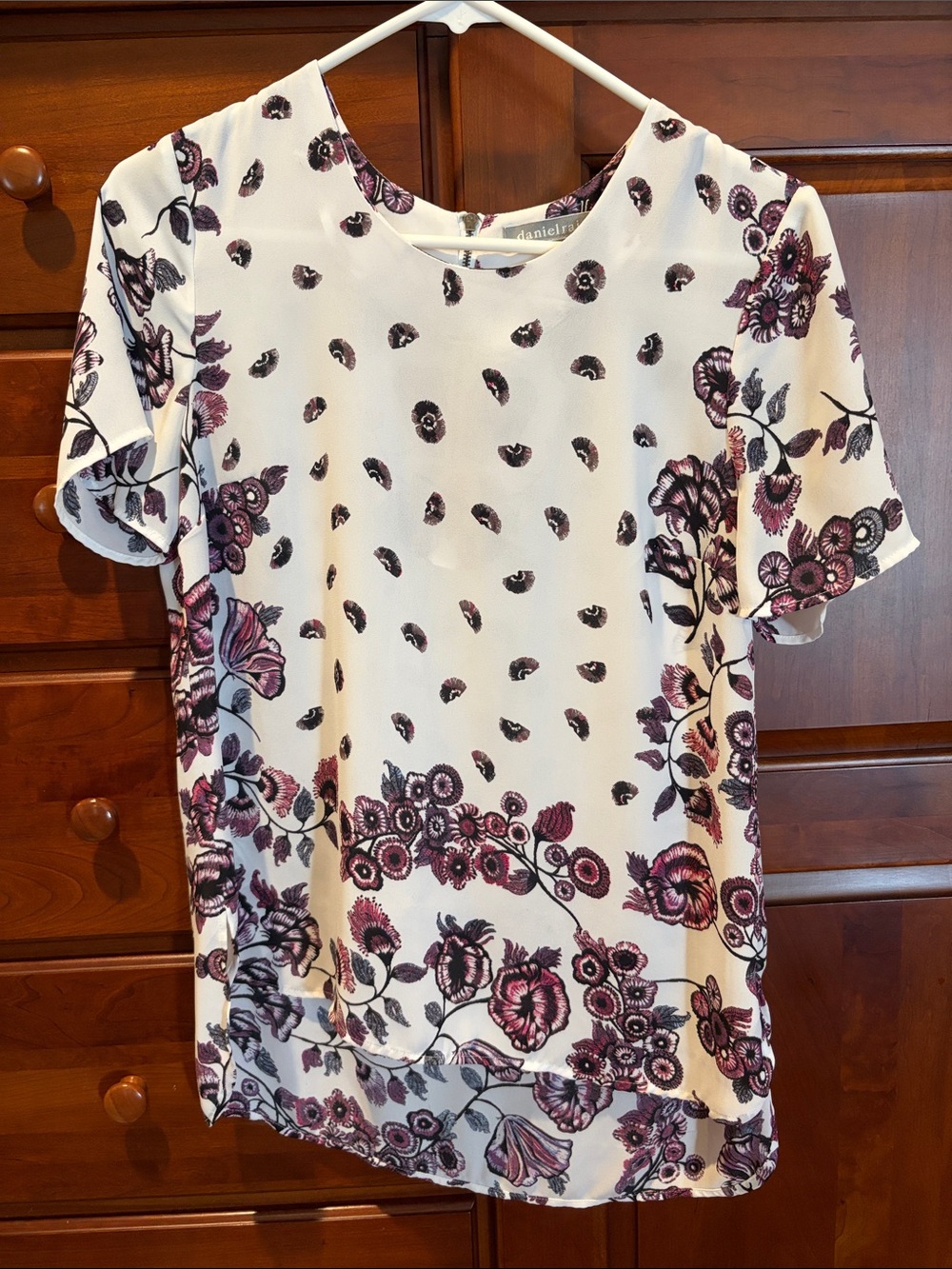 Daniel Rainn White Blouse with Pink and Purple Floral Print